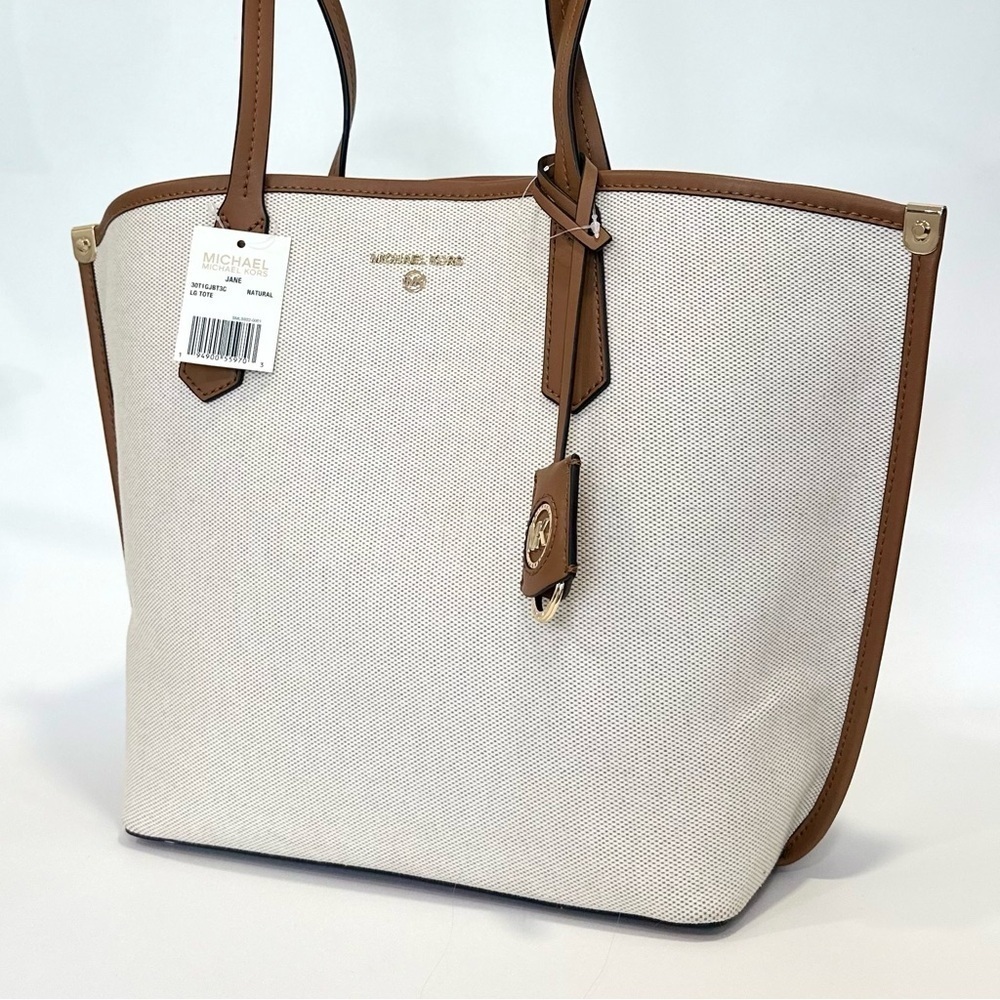 NEW Michael Kors Jane Large Canvas Tote Carryall Bag in Natural - Picture 2 of 13